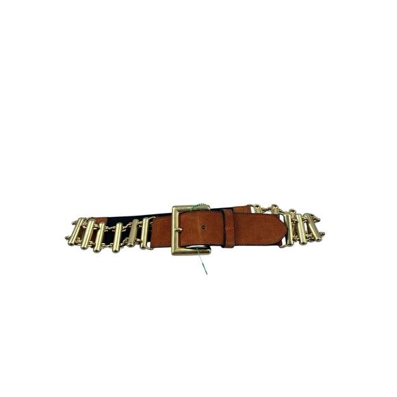 VTG Express Made in Italy Tan Suede & Gold Chain Link Belt M 90s runway main image 4